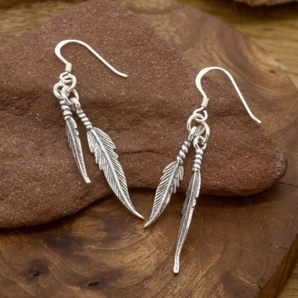 Royal Mile Silver - double silver feather earrings