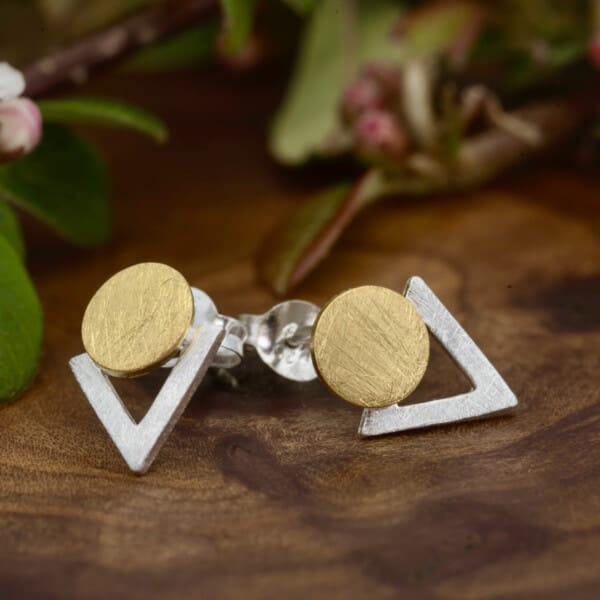 Royal Mile Silver - triangle & circle brushed silver with 18ct gold hypoallergenic studs